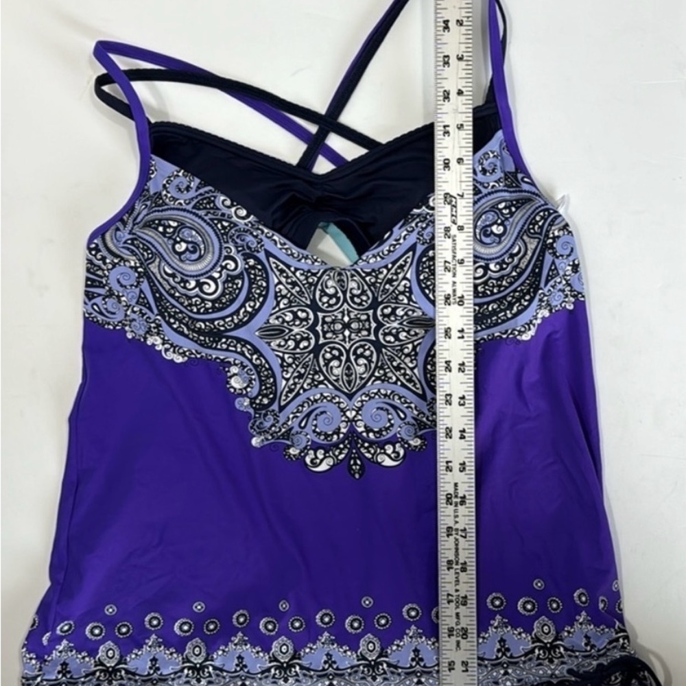 Athleta Tankini Swim Top Women's M Purple Blue Padded Bra - Picture 4 of 6